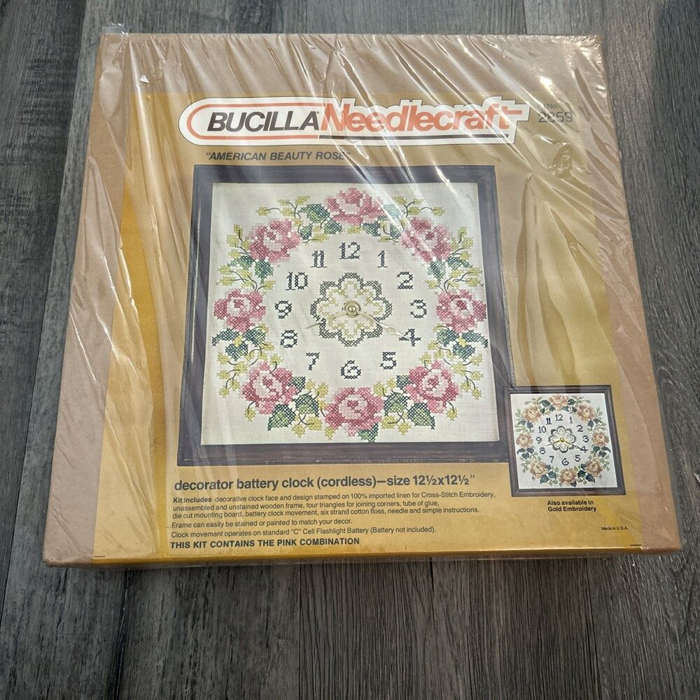 Bucilla Needlecraft American Beauty Rose Desk Battery Clock #2859 12.5 X 12.5
